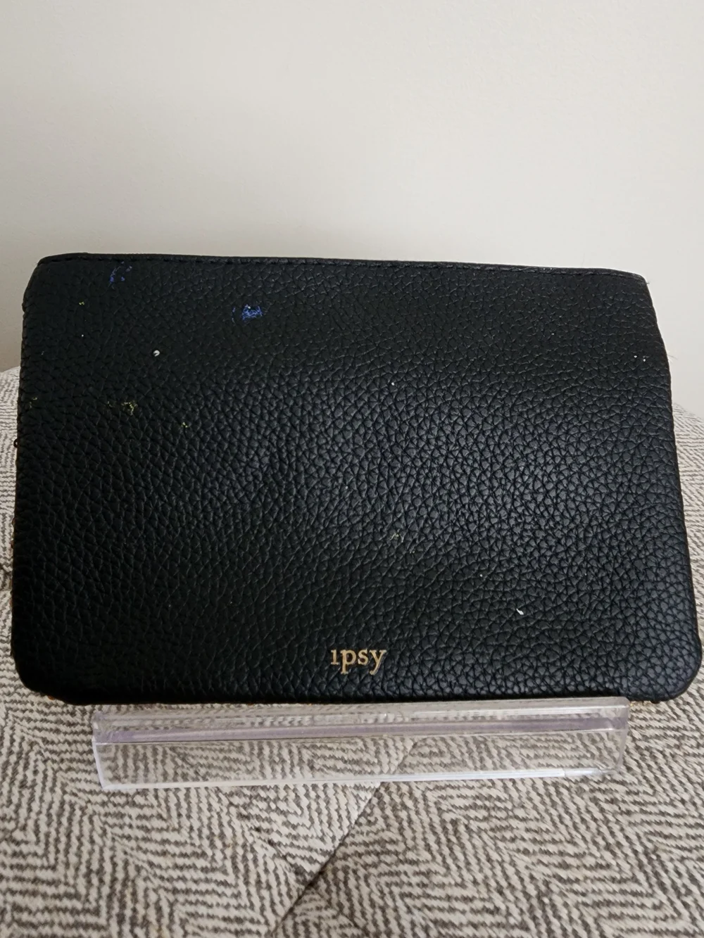 Ipsy Gold Sequin And Black Leather Cosmetic Pouch with Black Tassel